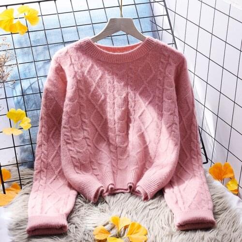Argyle Solid Knitting Women Sweater Pullovers 2021 Spring Short Empire Lady Elegant Pulls Outwear Coats Tops