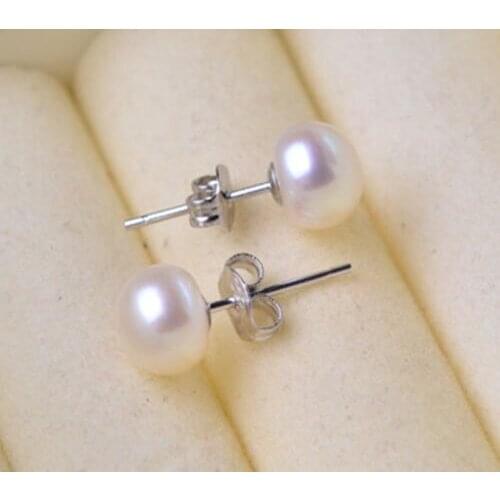 Wholesale Natural White Freshwater Pearl 6-7mm 925 Sterling Silver Earrings