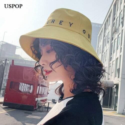 USPOP 2020 New bucket hats women letter embroidery panama hat breathable cotton sun hats wide brim summer hats