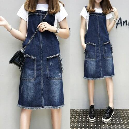 Plus Size Summer Clothes For Women 2020 Spaghetti Strap Sundress Casual Vintage Overalls Jeans Midi Denim Dress Vestidos AA5525
