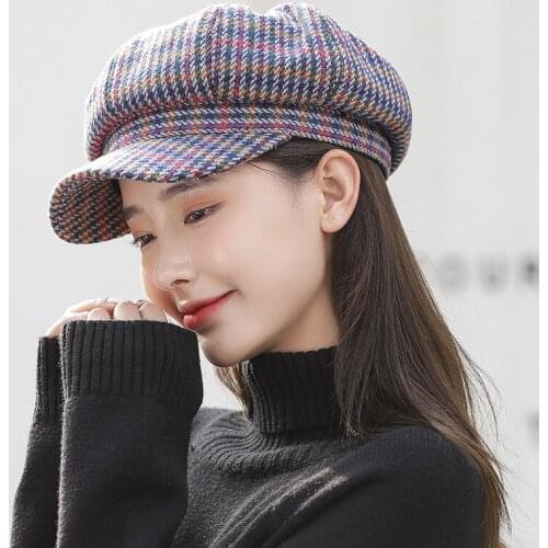 Luxury Designer Spring Beret Hats Women Hat 2020 Korean Style Plaid Printed Newsboy Caps Fashion Octagonal Hats Girls Basin Caps
