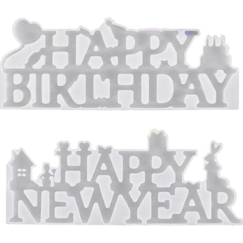 DIY Happy Birthday Happy New Year Resin Casting Mold 2021 Good Wishes New Year Letters Silicone Mold Art Craft Tools