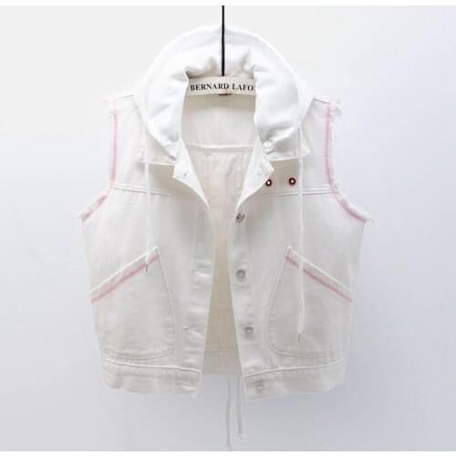 Removable Hooded Denim Vest Women White Waistcoat Spring Korean Sleeveless Jacket Coat Big size Loose Short Jeans Vests Female