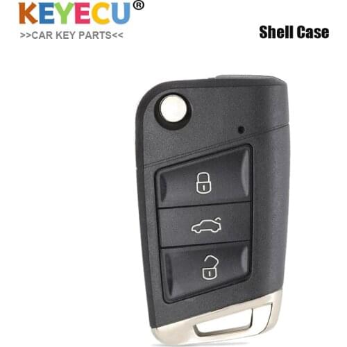 KEYECU Flip Folding Remote Car Key Shell Case Cover for Volkswagen Golf VII GTI MK7 , for Skoda Octavia 2015-2017, Fob 3 Buttons
