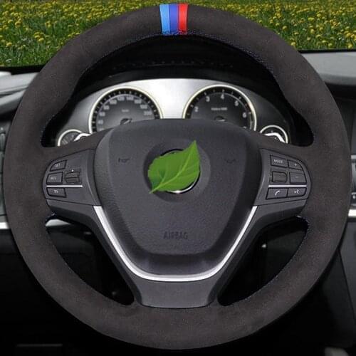 DIY Hand-stitched Non-slip Black Genuine Leather Suede Car Steering Wheel Cover For BMW F20 F30 F31 F34 F21 F22 F23