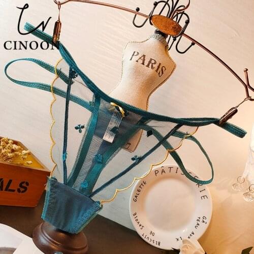 CINOON Sexy Embroidered Mesh Yarn Ladies Thong Lace Womens Underwear Fashion Hot T Panties G-String Low Waist Sexy Lingerie