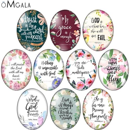 Watercolor Flower Bible Verse Patterns 10pcs 13x18mm/18x25mm/30x40mm Oval photo glass cabochon demo flat back Making findings
