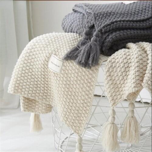 170x130cm chunky knitted Blanket Tassel Bed Sofa Throw Blankets Nordic Shawl Blanket Bedspread Knit Kids Baby Blankets