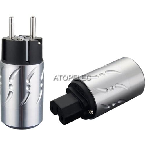 VIBORG Aluminum Shell Silver Plated 99.998% Pure Red Copper Schuko EU Male Plug / IEC Female Power Connector HiFi Audio DIY 502