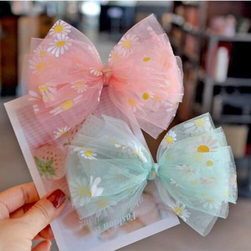1 Piece Girls Big Size Daisies Gauze Mesh Hair Clip Cute Baby Hairpin Girls Princess Hair Barrette Bows Accessories