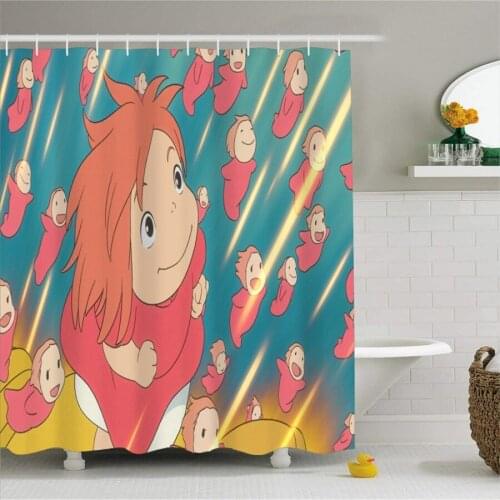 Anime Ponyo on The Cliff Character 3d Print Bath Curtains Polyester Waterproof Shower Curtain Bathroom Decoration Set with Hooks