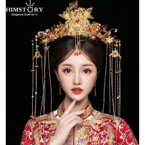 HIMSTORY Retro Chinese Style Wedding Phoenix Crown Women Luxury Bride Headpiece Hair Accessories