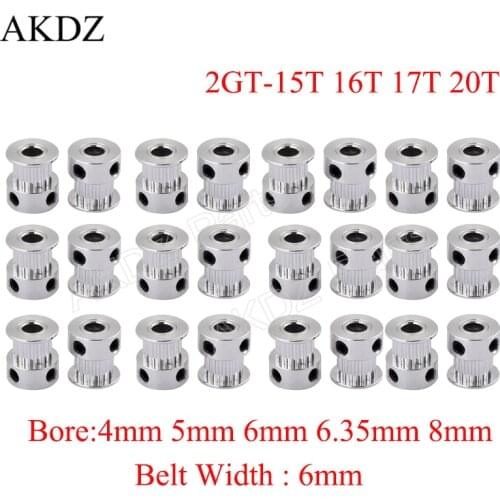 2GT 15 16 17 20 teeth 2GT Timing Pulley Bore 4/5/6mm for GT2 Open Synchronous belt width 6mm small backlash 15 16 17Teeth 16T