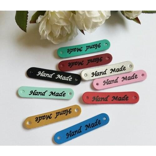 10pcs/lot multicolor PU Leather Garment Labels Square shape Hand Made print Apparel and Crafts accessories