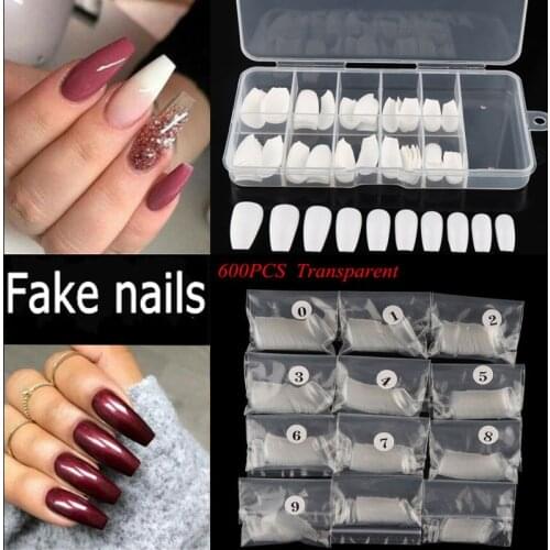 100 pieces / box DIY ballet natural coffin shape fake nails half cover nails long fake nails