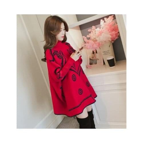 2019 pregnant women winter long design turtleneck sweater dress maternity plus size batwing sleeve a-line knitted pullovers