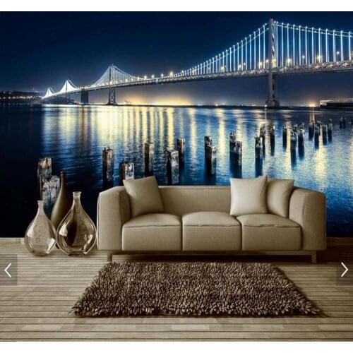 3D Beautiful night view of the bridge photo wallpaper art wallpaper restaurant retro home decor custom 3d mural wall paper