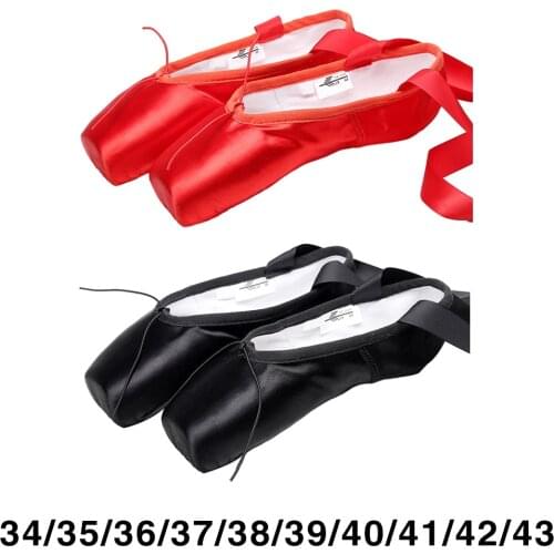Ballet Shoes Girls Womens Yoga Soft Sole Satin Ribbon Pointe Shoes 34-43