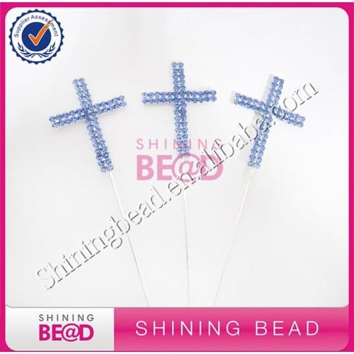 Free Shipping,5CM Blue Rhinestone Cross Cake Topper,50Pieces/lot Blue Color Cross Rhinestone Cake Topper Wholesale