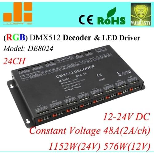 Free Shipping Hot sale 24 Channels DMX RGB Controller 12V DMX cotroller DMX512 Decoder DE 8024