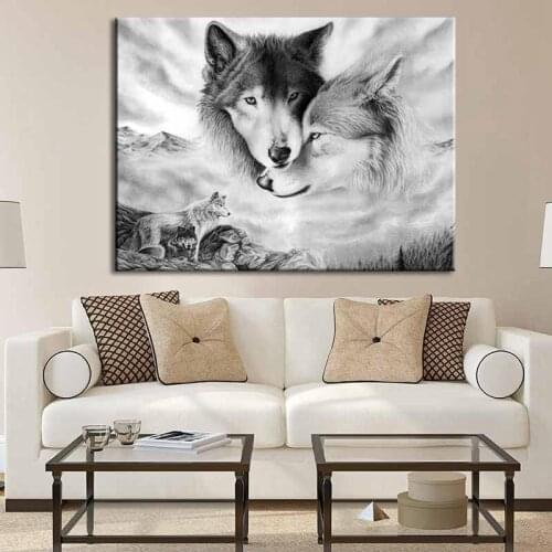 Black And White Wolf Animal Canvas Paintings Home Frameless Decorative Paintings Porch Bedroom Hanging Art Paintings Wall
