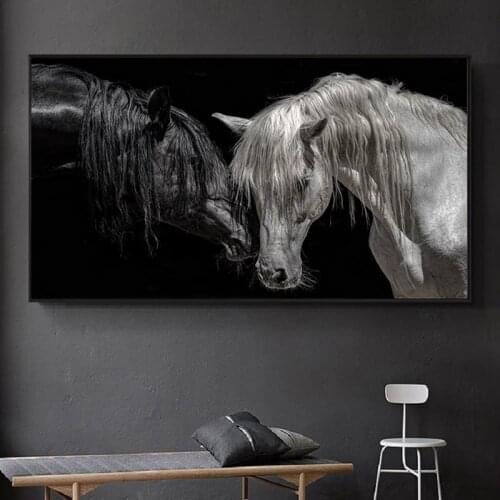Black and White Horse Canvas Painting Africa Couple Horse Posters and Prints Wall Art Picture for Living Room Home Decor Cuadros