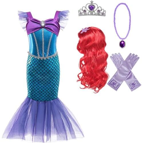 Girl Princess Little Mermaid Ariel Dress Kids Halloween Fancy Costume Children Carnival Birthday Party Clothes Summer Dress Up