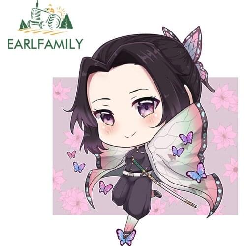 EARLFAMILY 13cm x 10.9cm for Kochou Shinobu Kimetsu no Yaiba Car Sticker Anime Decal Motorcycle Scratch-Proof Vinyl Car Wrap