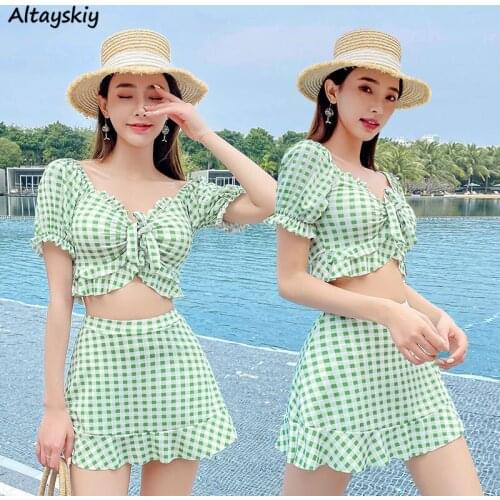Bikini Set Women Summer Two Piece Plaid Swimsuit Kawaii Safety Hot New High Waist Ulzzang Young Style Biquini Ind Design Preppy