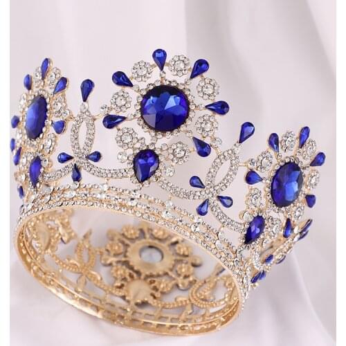Palace Vintage Bridal Crown, Atmospheric Luxury Crystal Rhinestone Round Big Crown Catwalk Show Headwear