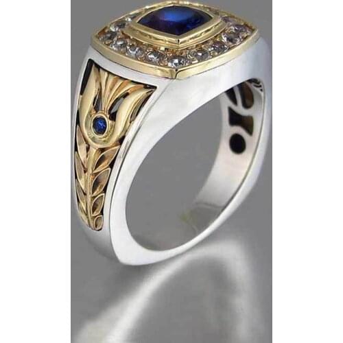 Fashion Classic Two Tone Blue Crystal Wedding Rings for Men Women Engagement Party Anniversary Ring Jewelry Gifts