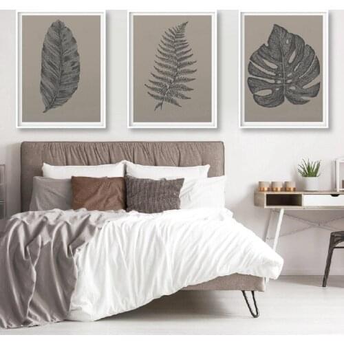 Monstera Wall Art Botanical Posters and Prints Tropical Leaves Art Canvas Painting Grey Wall Picture for Living Room Home Decor