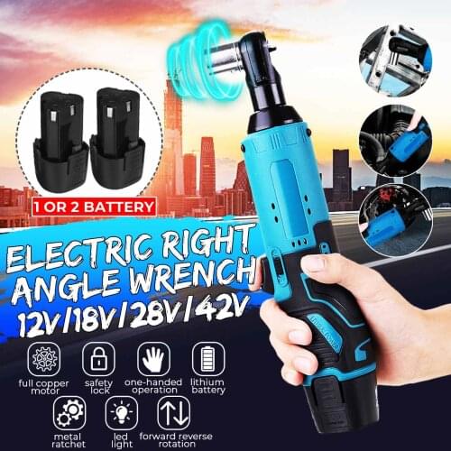 12V 3/8'' 57Nm Powerful Electric Cordless Wrench Ratchet Right Angle Wrench Tool Set With Rechargeable Battery