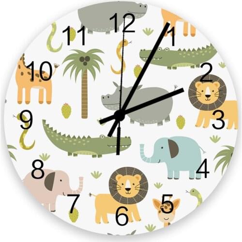 Cartoon Animal Alligator Elephant Giraffe Wall Clock Wooden Modern Design Digital Clocks Home Living Room Wall Watch Decoration