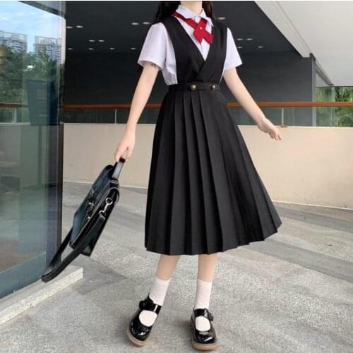 2021 New Women Girls' School Uniform Jk Uniform Japanese Fashion Sweet Loose Bow Shirt + Student Nursing Skirt Strap Dress Cute
