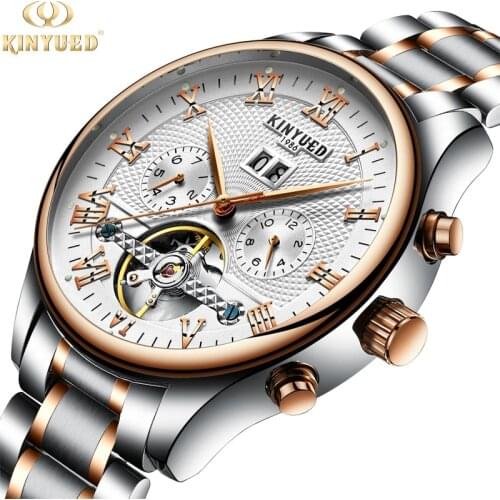 KINYUED New Fashion Stainless Steel Multifunction Mens Watch Automatic Mechanical Sport Waterproof Watch Relogio Masculino J012
