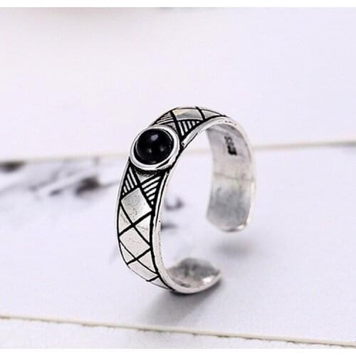 New Fashion Silver Color Black Round Rings For Women Adjustable Size Wedding Ring