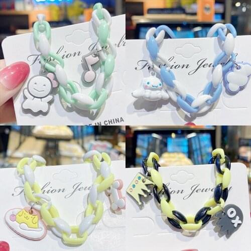 New Tide Japanese Cartoon Acrylic Girls Bracelet Adjustable Metal Chain Kawaii Candy Pink Big Ear Dog Women Fashion Cute Jewelry