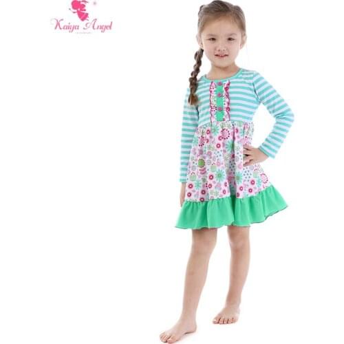 Kaiya Angel 2018 New Toddler Baby Girls Spring Autumn Long Sleeve Clothes Striped Flower Printed Patchwork kids floral dress