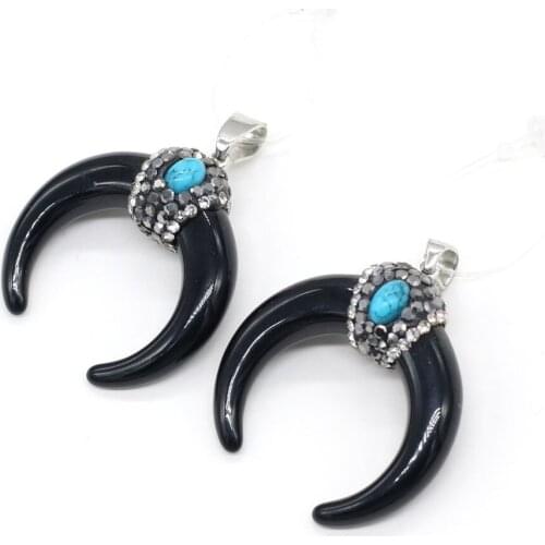2pcs Ox Bone and Diamonds Pendant Black Crescent Shape for Jewelry Making DIY Bracelets Necklace Accessories