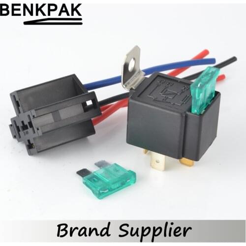 30A DC12V Pre Wired 4 Pin Relay Mounting Base Auto Relay Socket Holder With 2pcs 30A Medium Fuse