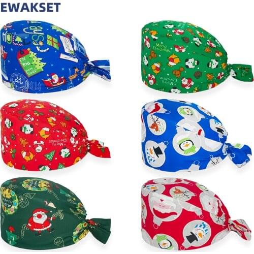 Christmas Surgical Cap Beauty Salon Lab Vet Pet Dentist Clinic Nursing Caps Anime Printing Working Scrub Caps for Women Men