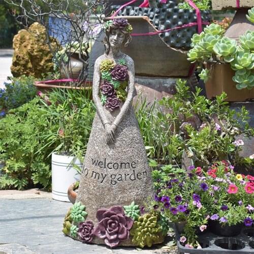 Garden Decor Courtyard Pretty Girl Wearing A Succulent Skirt Garden Park Outdoor Landscape Sculpture Magnesium Oxide Sculpture