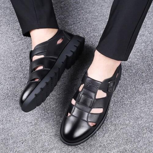 2021Classic Summer Genuine Leather Outdoor Comfortable Shoes Flat Non-slip Outdoor Men Beach Sandals Man Hiking Sport Sandals