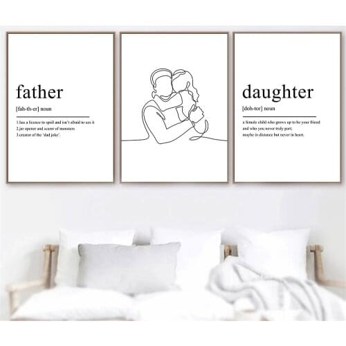 Family Art Line Drawing Poster Father Daughter Definition Canvas Painting Quotes Wall Art Print Pictures Living Room Home Decor