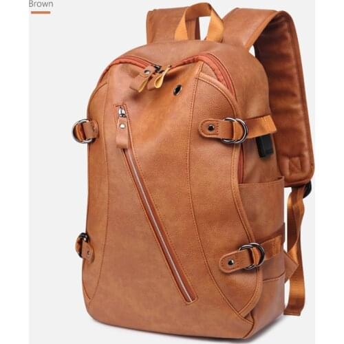 School Laptop Bag Men Backpack Usb Charging Waterproof Pu Leather 14 Inch
