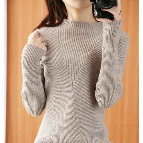 Pure wool sweater long-sleeved bottoming round neck vertical striped slim bottoming shirt early autumn new cashmere sweater