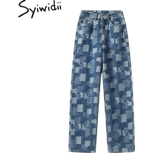 Syiwidii High Waisted Jeans for Women Y2k Pants Denim Joggers Vintage Streetwear Clothes 2021 Patchwork Spliced Patch Designs