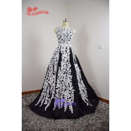 Special occasion flower evening gown vestido de festa whole appliques black and white elegant long evening dresses made in china