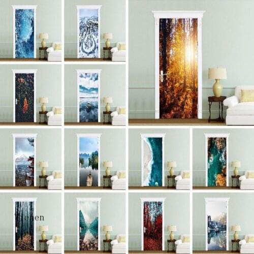 Natural Scenery Waterproof Moisture-proof Door Stickers Stickers Mountains Rivers Tide Woods Renovation Self-adhesive Glass Door